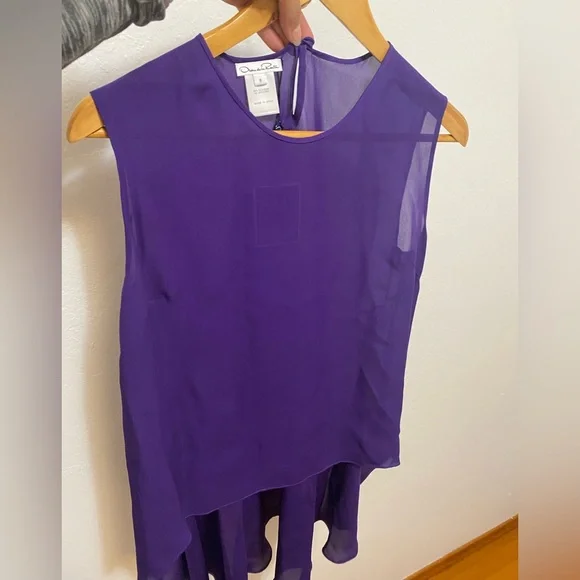 Oscar de la Renta Silk Hi Low Tunic Blouse - Picture 2 of 12